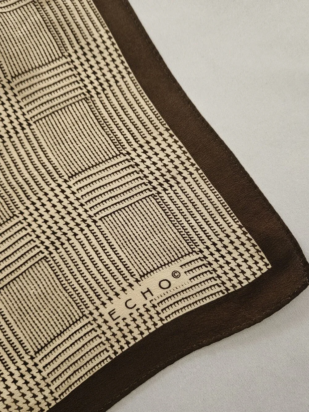 Echo Silk Floral Bouquet Glen Plaid Square Scarf Brown Gold 32